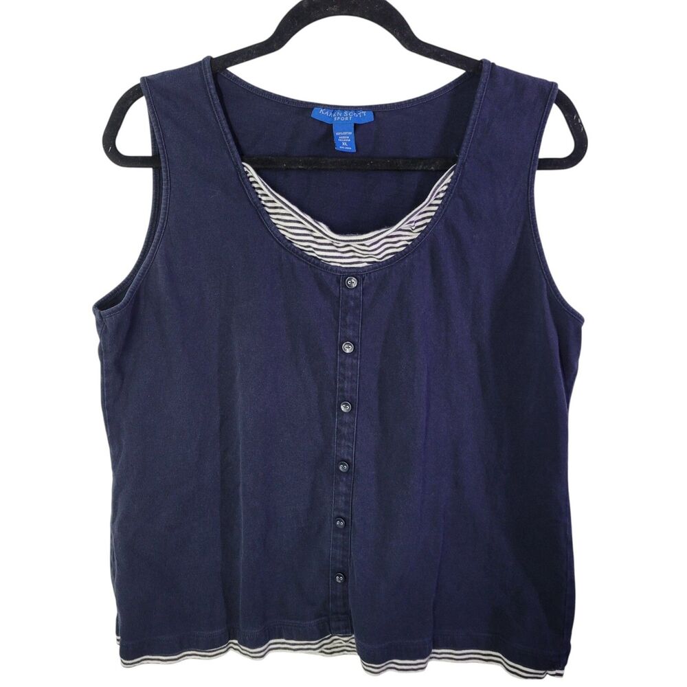 Karen Scott Womens Sz XL Blue Solid Sleeveless Tank Top